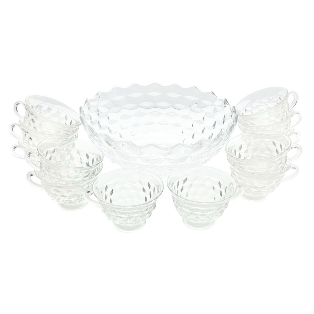 Fostoria “American” 13-Piece Glass Punch Bowl & Cups Set